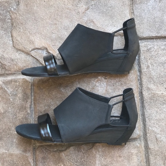 Matte Black Nubuck leather low wedge sandals! - Picture 3 of 5